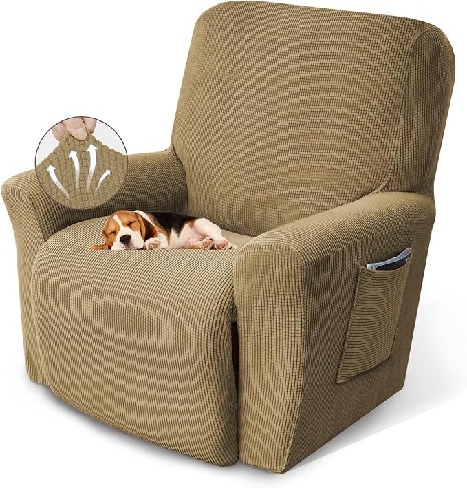 Recliner Chair Covers, 1-Piece Lazy Boy Recliner Covers, Tan | Washable Stretch by KEKUOU