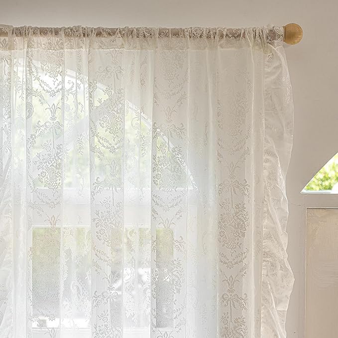 Deeprove Ivory Lace Curtains 84 inches Length 2 Panels Set - Image 3