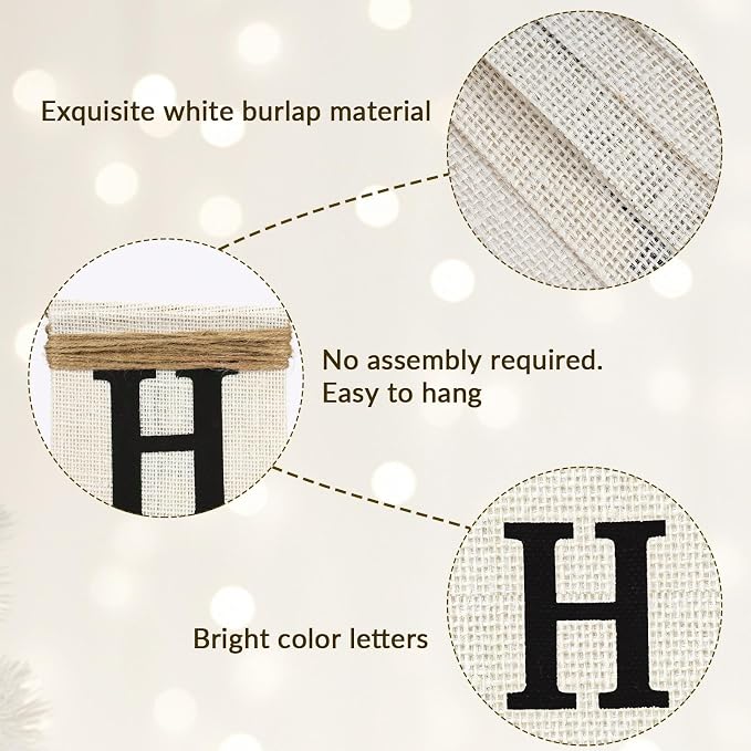 White Burlap Happy Birthday Banner Sign Birthday Garland Wall Door Hanging - Image 5