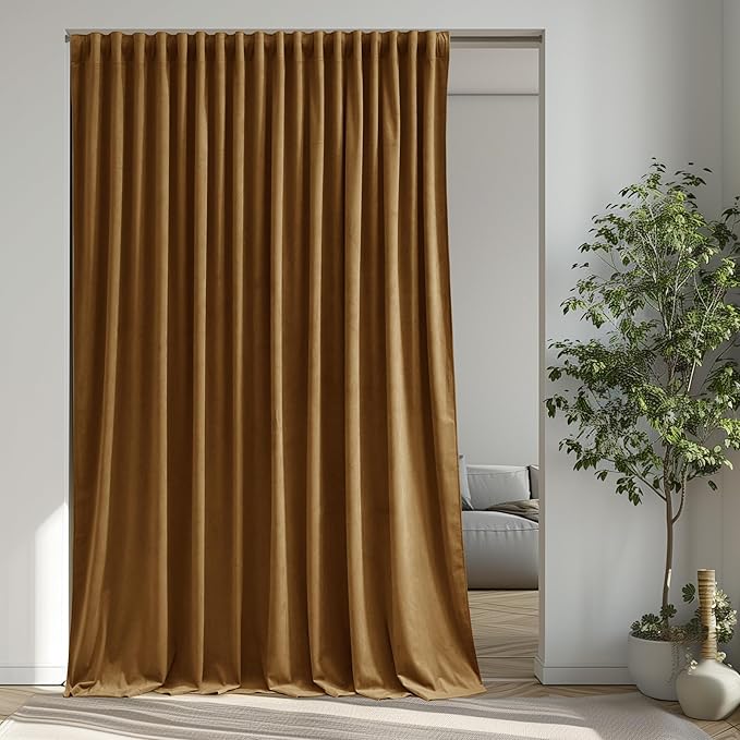 Gold Brown Velvet Curtains Extra Wide Super Soft Light Blocking Window Drapes by StangH