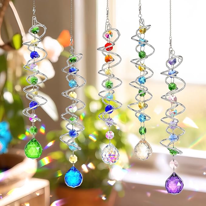 5 Pack Crystal Suncatcher Gazing Ball Spiral Wind Spinner Garden Decor | - Image 8