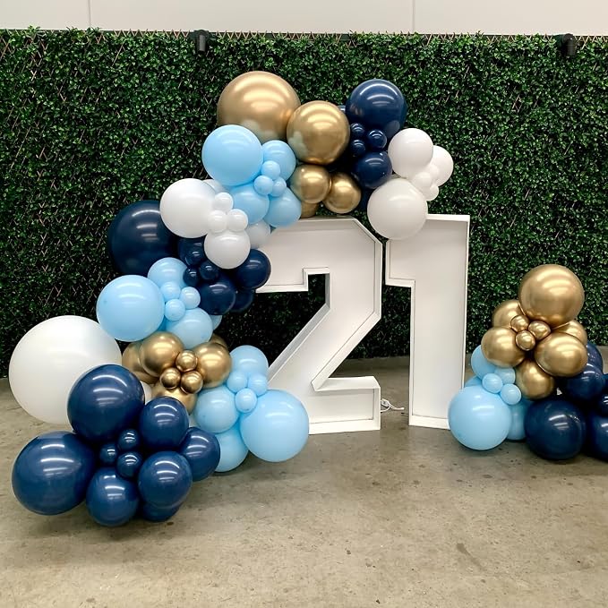 Retro Navy Blue Gold and White Balloons, 12inch Pastel Dark Light Blue White - Image 6