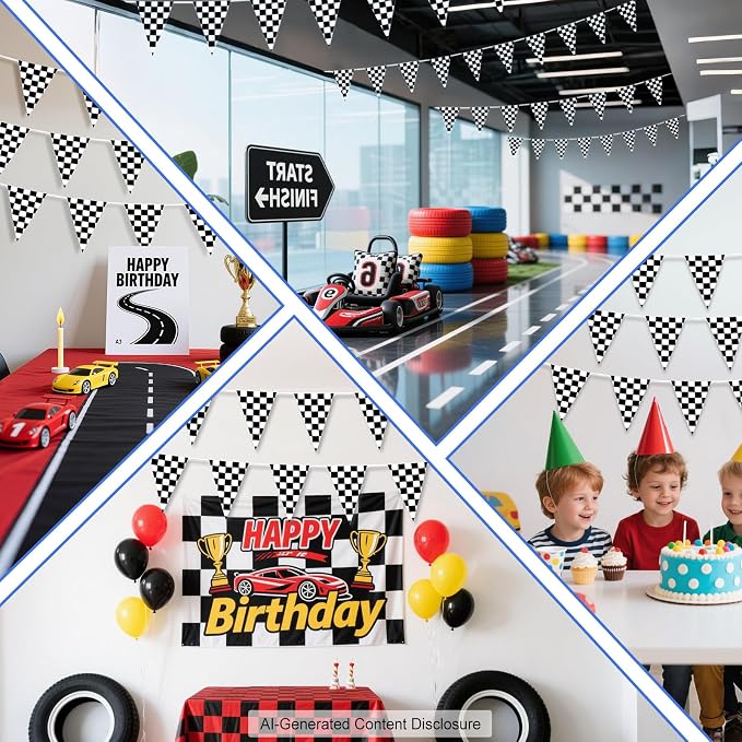 Piokio 100ft Black and White Checkered Flag Banner | Racing Flags, Nascar Cars - Image 5