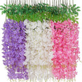 12 Pack Wisteria Hanging Flowers, 3.6 Feet White & Pink & Purple Wisteria by Waipfaru