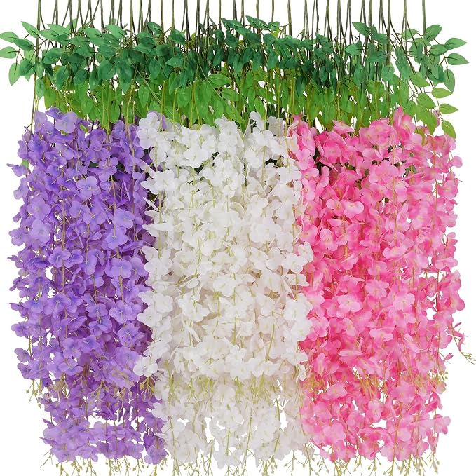 24 Pack Wisteria Hanging Flowers, 3.6 Feet Wisteria Artificial Flowers by Waipfaru