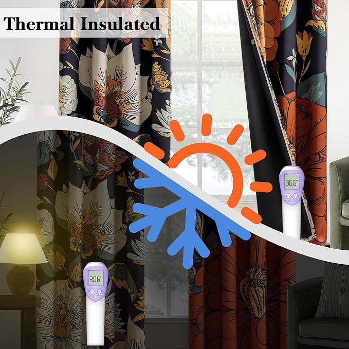 Tyrot Black Boho Floral 100% Blackout Curtains - Image 5