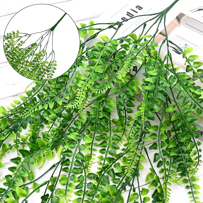 8Pcs Fake Ferns Fake Hanging Plants Artificial Ferns Vine Greenery | UV - Image 3