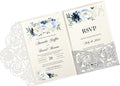 DORIS HOME 50pcs Laser Cut Wedding Invitations with Envelopes and RSVP Cards Silver Glitter, 4.7x7.1 Personalized Invitation Cards for Wedding, Anniversary Invitations with Envelopes