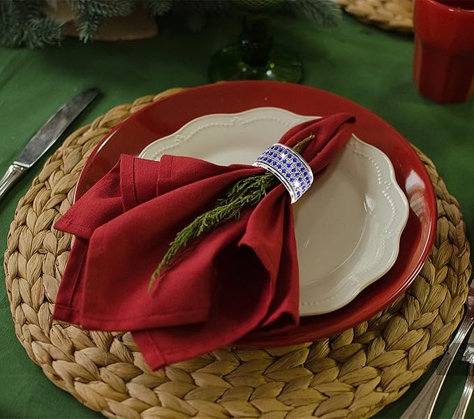 Rhinestone Napkin Ring Diamond Napkin Rings Stainless Steel Blue Crystal Napkin Holder Set of 12 for Dinner, Wedding, Party, Holiday, Banquet,Everyday Table Setting Home Decor