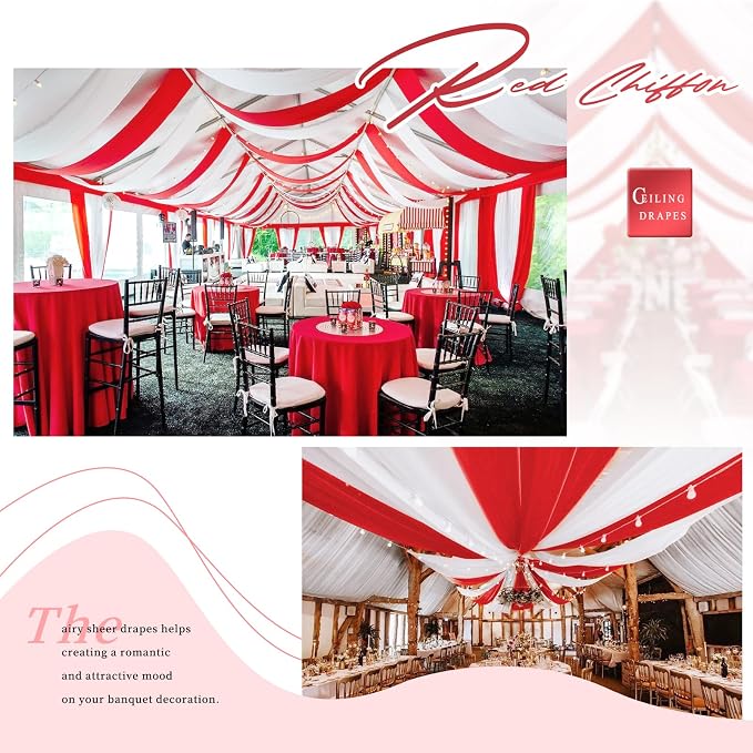 4 Panels Red Ceiling Drapes for Wedding Ceiling Drapes 5ftx30ft Wedding Arch - Image 8