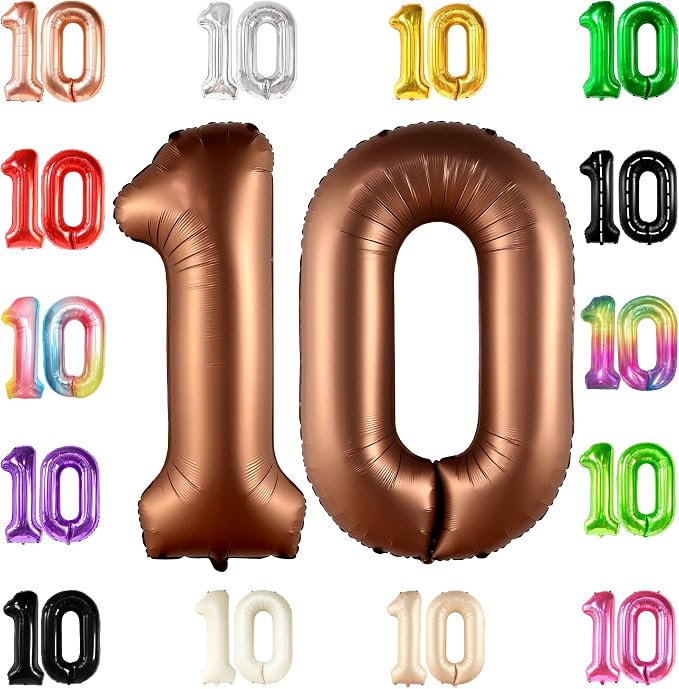 KatchOn Coffee Brown 10 Balloon Number 40 Inch | Coffee Number 10 Balloon by KatchOn