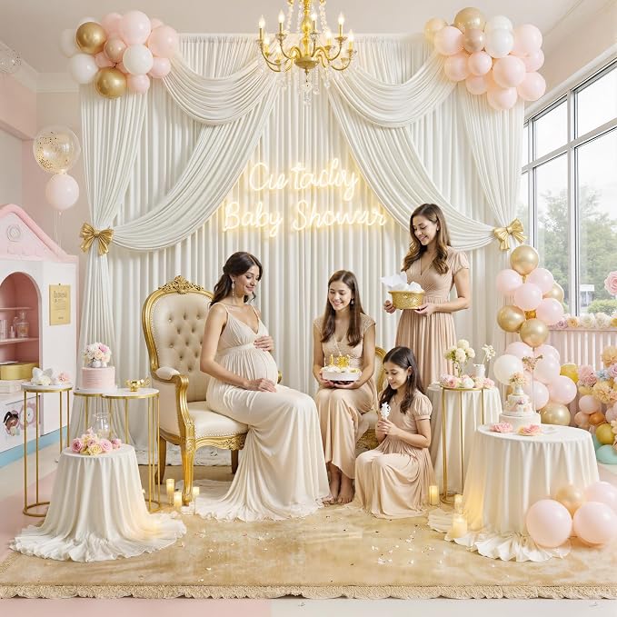 30 ft x 8 ft Ivory Backdrop Curtain Panels, 6 Panels 5 ft x 8 ft Wrinkle Free - Image 6