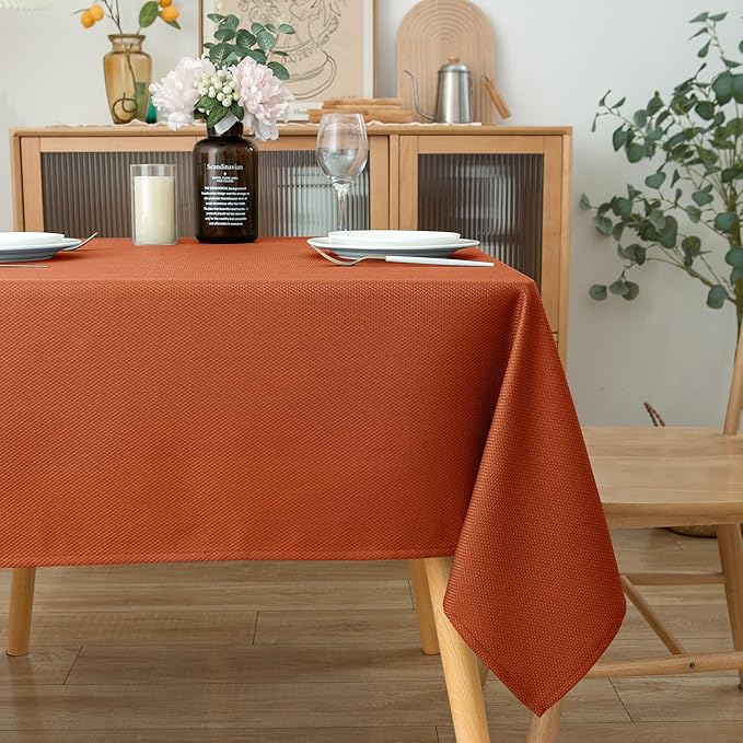 Biscaynebay Fall Tablecloth Textured Fabric Square Tablecloths 60x60 Inch, Rust Thanksgiving Autumn Harvest Water Resistant Fabric Tablecloths for Kitchen, Dining, Wedding, PartiesMachine Washable