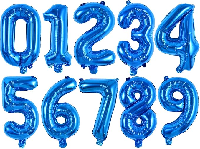 TONIFUL Number Balloon 16 Inch 10 Pcs Blue 0-9 Birthday Number Balloons | Small by TONIFUL