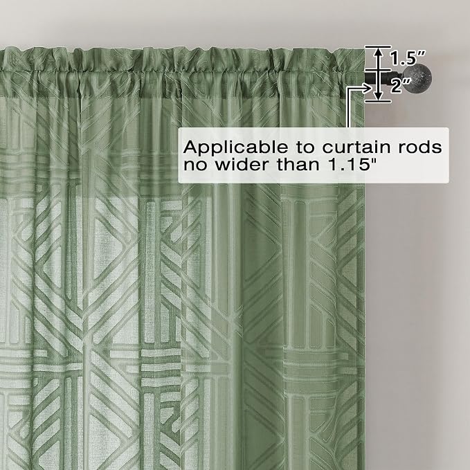 Simplebrand Sage Green Semi Sheer Curtains 45 Inch Length 2 Panels, Geometric - Image 4