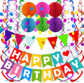 FECEDY Colorful Happy Birthday Banner Paper Triangle Flag Bunting Circle by FECEDY
