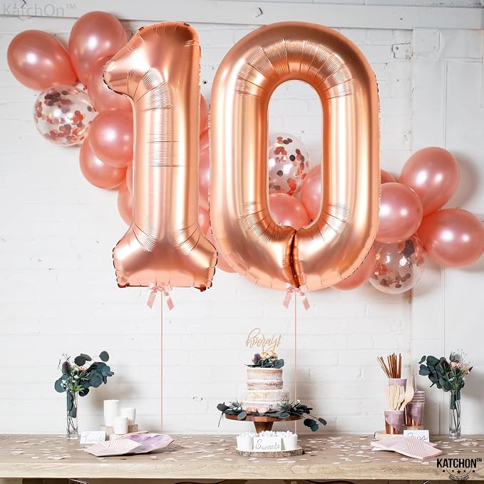 KatchOn Rose Gold 10 Balloon Number 40 Inch, 10th Birthday Decorations | Rose - Image 8