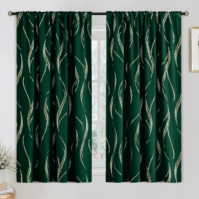 Yakamok Emerald Green Curtains for Livingroom Foil Print W52 x L63-inch | - Image 3