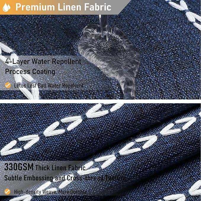 Small Boho Linen Heavy Duty Cloth Shower Curtain, 330GSM Linen Blend, Water - Image 4