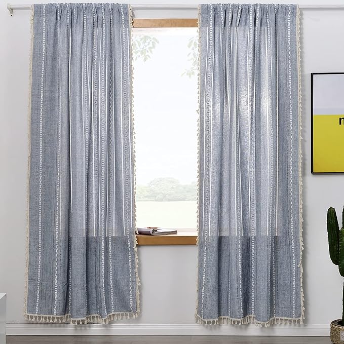 RoomTalks Boho Curtains for Bedroom Living Room 84 Inch Length Blue Country - Image 2