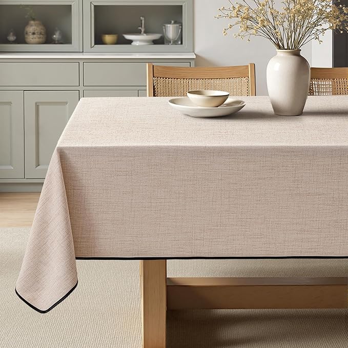 MIULEE Natural-Black Linen Tablecloth 60x104 Inch Rectangle Table Cloth Waterproof,Stain Resistant & Wrinkle Resistant for Dining Party Wedding