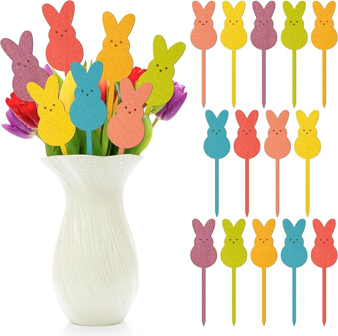 TICIAGA 14PCS Easter Glitter Wooden Picks Decorations by TICIAGA