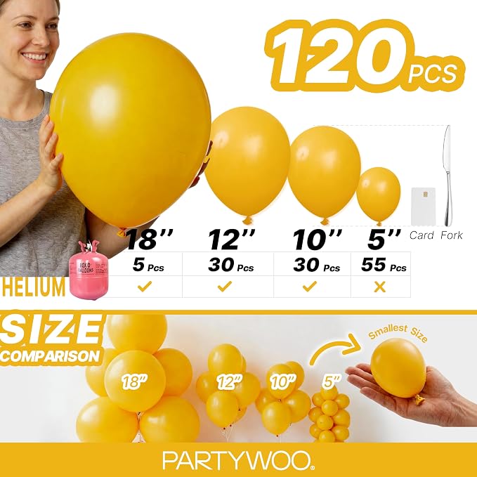 PartyWoo Mustard Yellow fall Balloons 120pcs Different Sizes | Balloons - Image 7