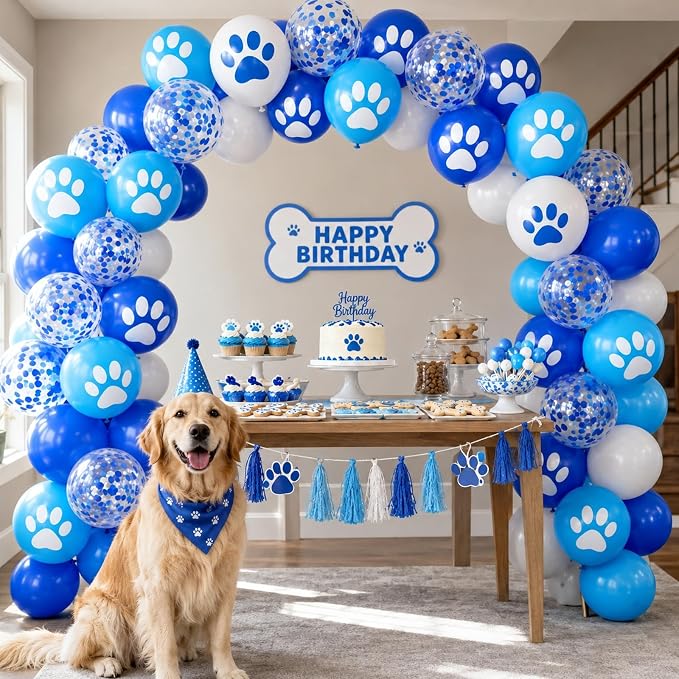 Paw Print Balloons, 12 Inch Navy Light Blue White Paw Print Confetti Dog - Image 7