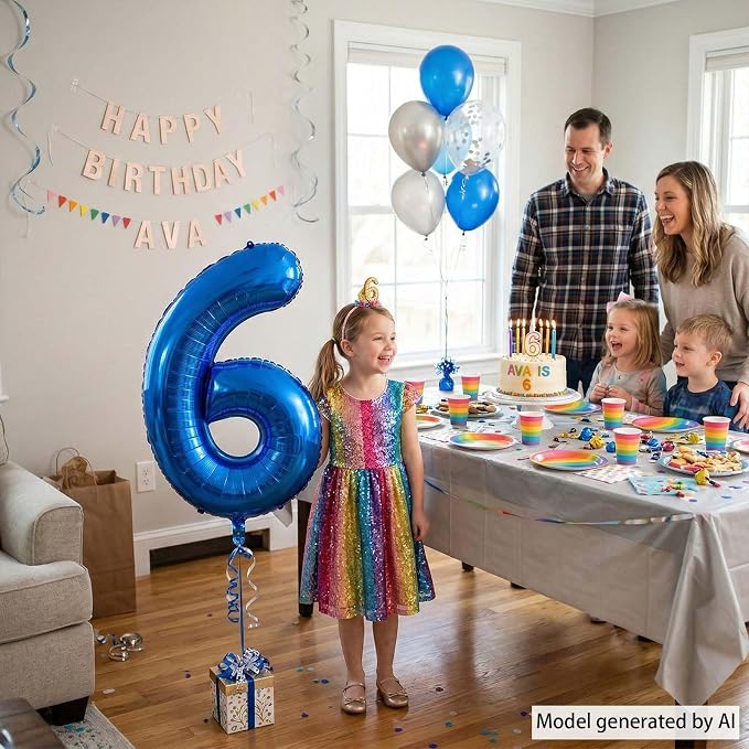Navy Blue Number 6 Balloon 40 Inch, Shiny Foil Numeral Elegant Event Decor | - Image 3