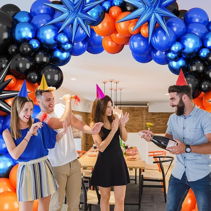 Black Orange Blue Balloon Arch Kit, Royal Blue Black Balloon Garland - Image 6