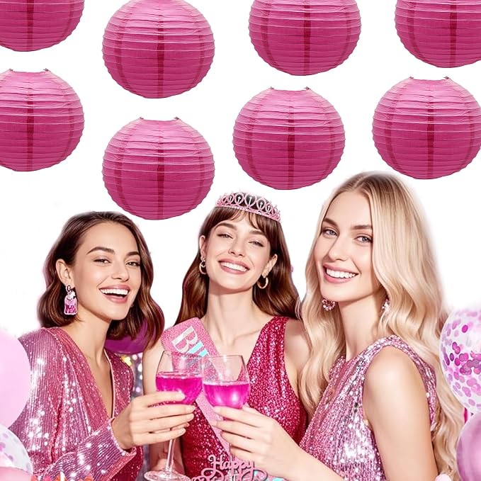 Hot Pink Paper Lanterns Round Shape Lanterns - Image 5
