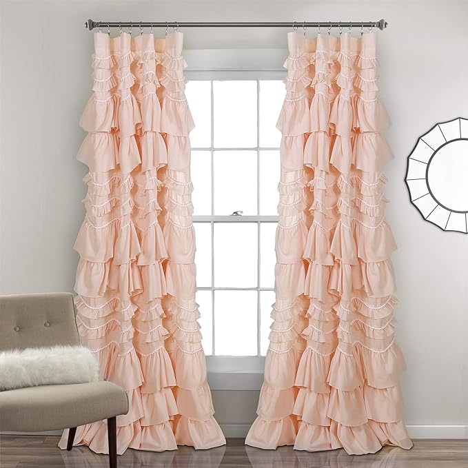 Lush Decor Kemmy Curtain | Ruffled, Textured Shabby Chic Style Window Panel by LushDecor