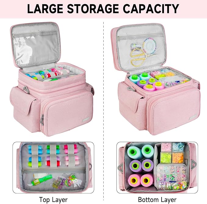 LEFOR·Z Small Sewing Supplies Organizer Bag, Sewing Box | Double-Layer Sewing - Image 3