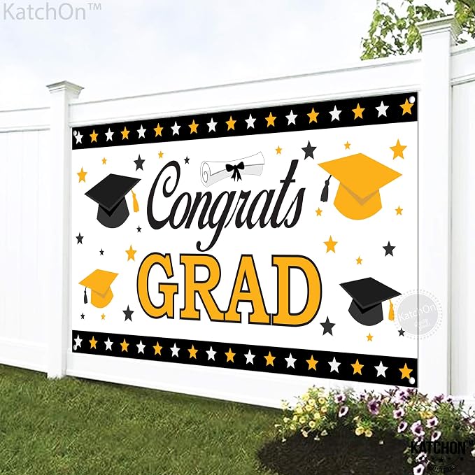 KatchOn Congrats Grad Banner 72x44 Inch | White, Congratulations Wall Poster - Image 7