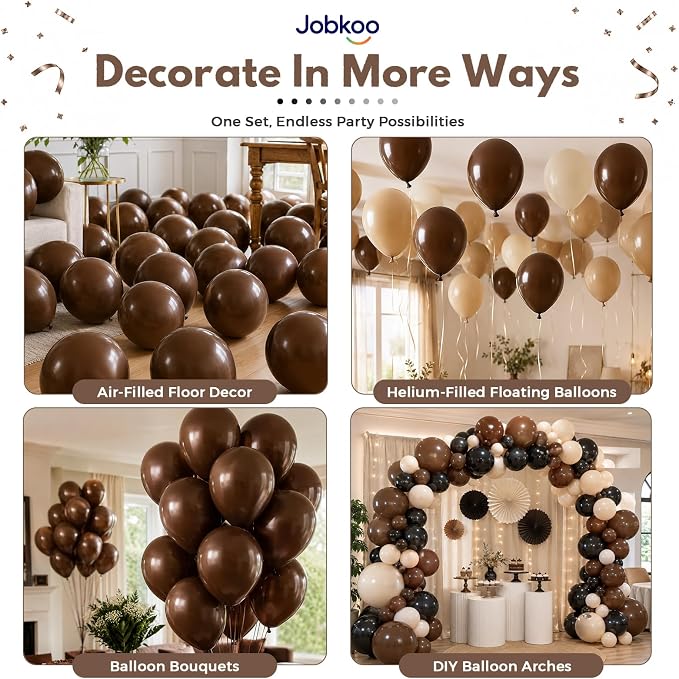 Jobkoo Brown Balloons 12 Inch, Dark Brown Coffee Neutral Latex Balloon | Matte - Image 4