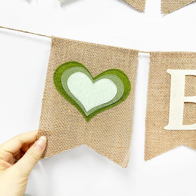 Baby Shower Burlap Pennant Banner Flag Felt Welcome Baby Sign Ombre Sage Green - Image 3