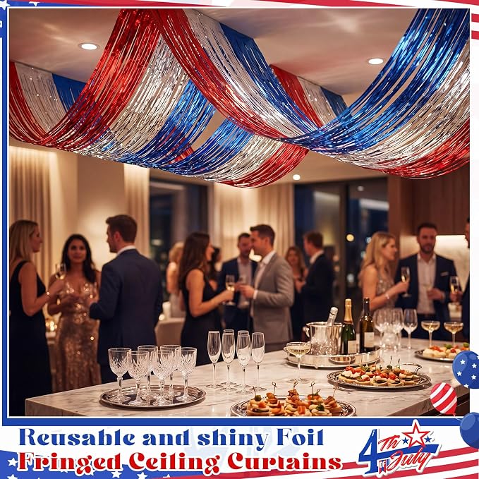 4 Pcs 4th of July Decorations 15ft Patriotic Metallic Foil Ceiling Fringe - Image 5