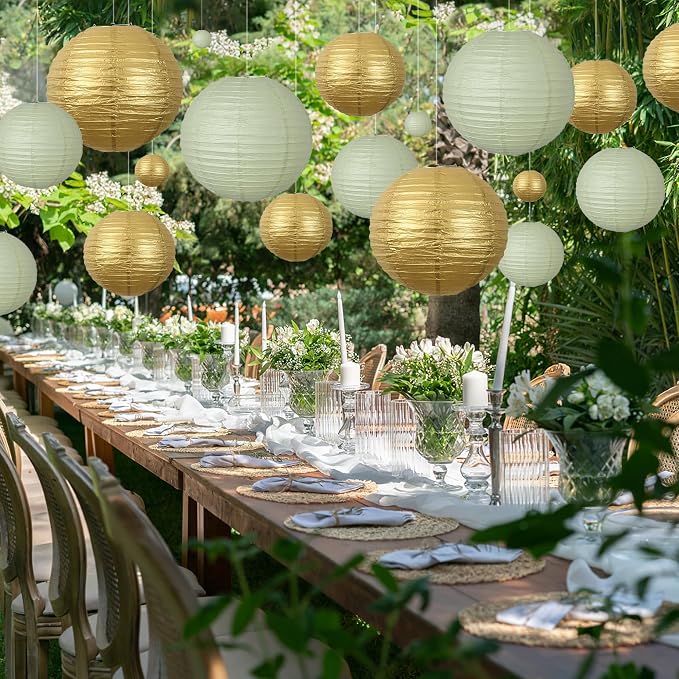 20Pcs Paper Lanterns Decorative, Sage Green and Gold 6"8"10" - Image 8
