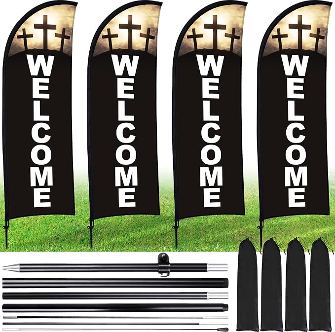 Buryeah 2 Sets Welcome Feather Flag Sign Kit 8 ft Welcome Banners Swooper Flag by Buryeah