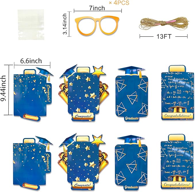 pinkblume Graduation Party Decorations Navy Blue and Gold Grad Photo Banner Royal Blue Gold Congrats Grad Photograph Bunting Garland for 2025 Graduation Celebration Party Decorations Supplies