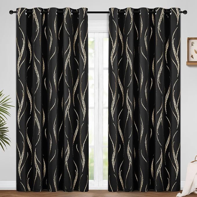 Yakamok Blackout Curtains 84 inch Length Living Room Thermal Insulated Gold - Image 2