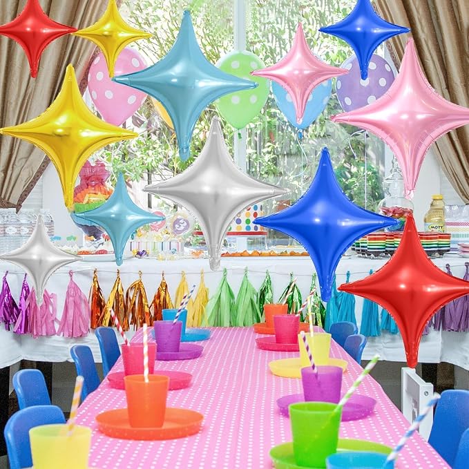 Colorful Star Balloons, 26Inch and 10Inch Rainbow Quadrangle Helium Polyester - Image 6