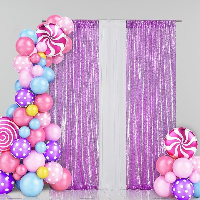 Eternal Beauty Lavender Sequin Backdrop Curtains, 4 Panels 2x8FT | 3mm Sparkle - Image 2