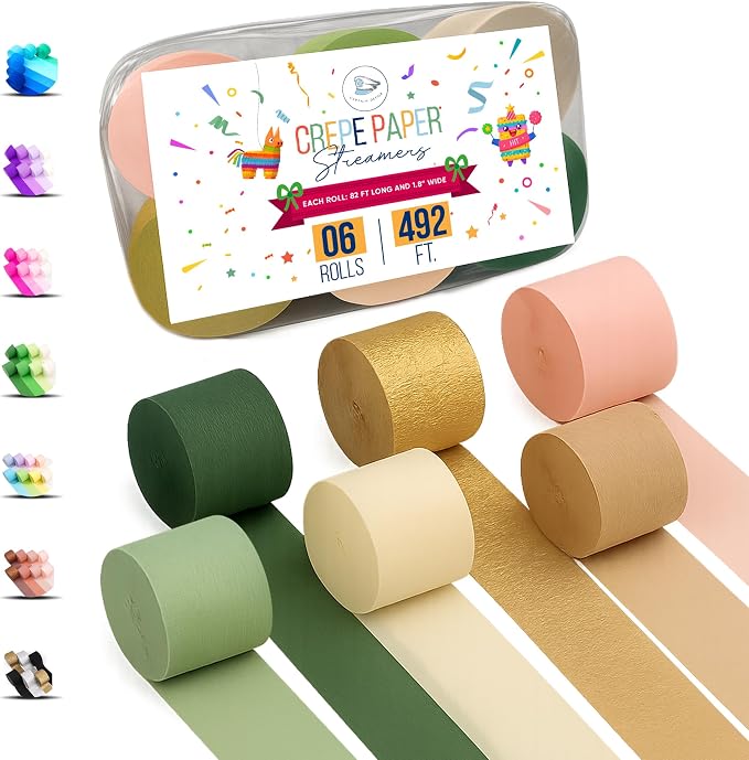 6 Sage Green Streamers, 492ft Pack of Crepe Paper Party Decorations | Each roll by CaptainD%C3%A9cor