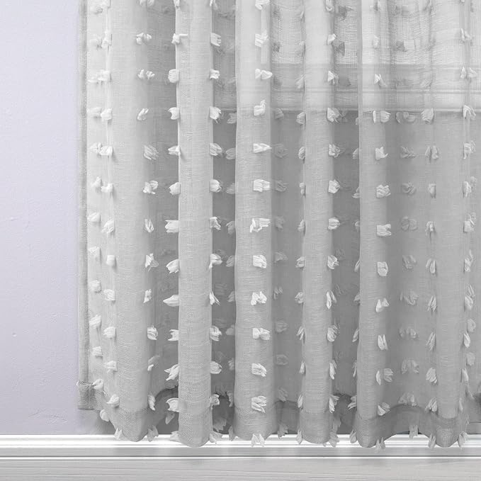 KOUFALL Grey Textured Sheer Curtains 96 Inches Long - Image 5