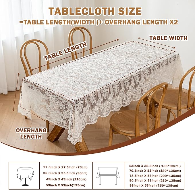 Lace Embroidered Tablecloth. Square Lace Vintage Tablecloth Dustproof Table Protector for Kitchen Dining Room Party Banquet Home Picnic Wedding Decoration (Creamy White 53×53 inch)