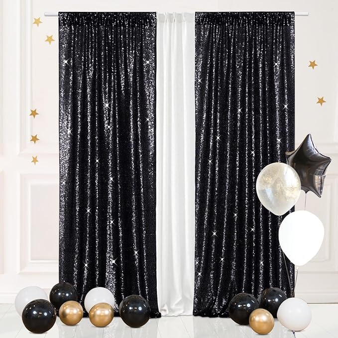 Eternal Beauty Black Sequin Backdrop Curtains, 2 Panels 3x7FT | 3mm Sparkle by EternalBeauty