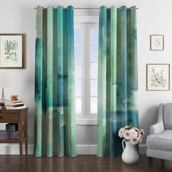 Asuexpect Teal Curtains 2 Panels Abstract Rust Curtain Room Darkening Grommet - Image 3