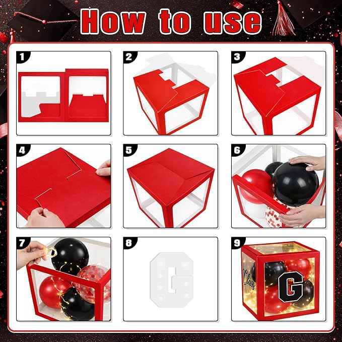 2026 Graduation Decorations Include String LED, Glitter Banner, 4 Red Balloon - Image 4