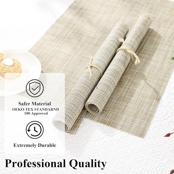 SHACOS Placemats Set of 6 Woven Vinyl Place Mats Wipeable Heat Resistant Stain - Image 3